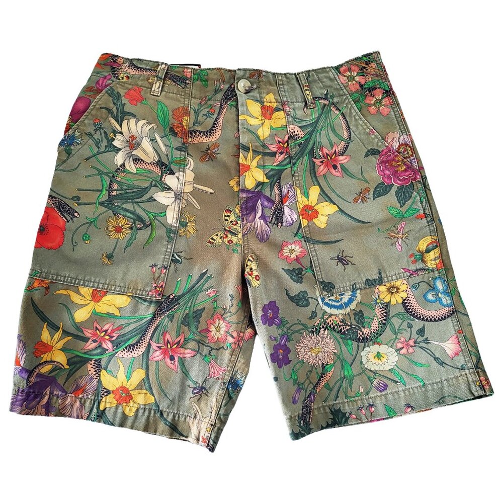 GUCCI Floral Snake Print Cotton Shorts Bermudas SZ 32